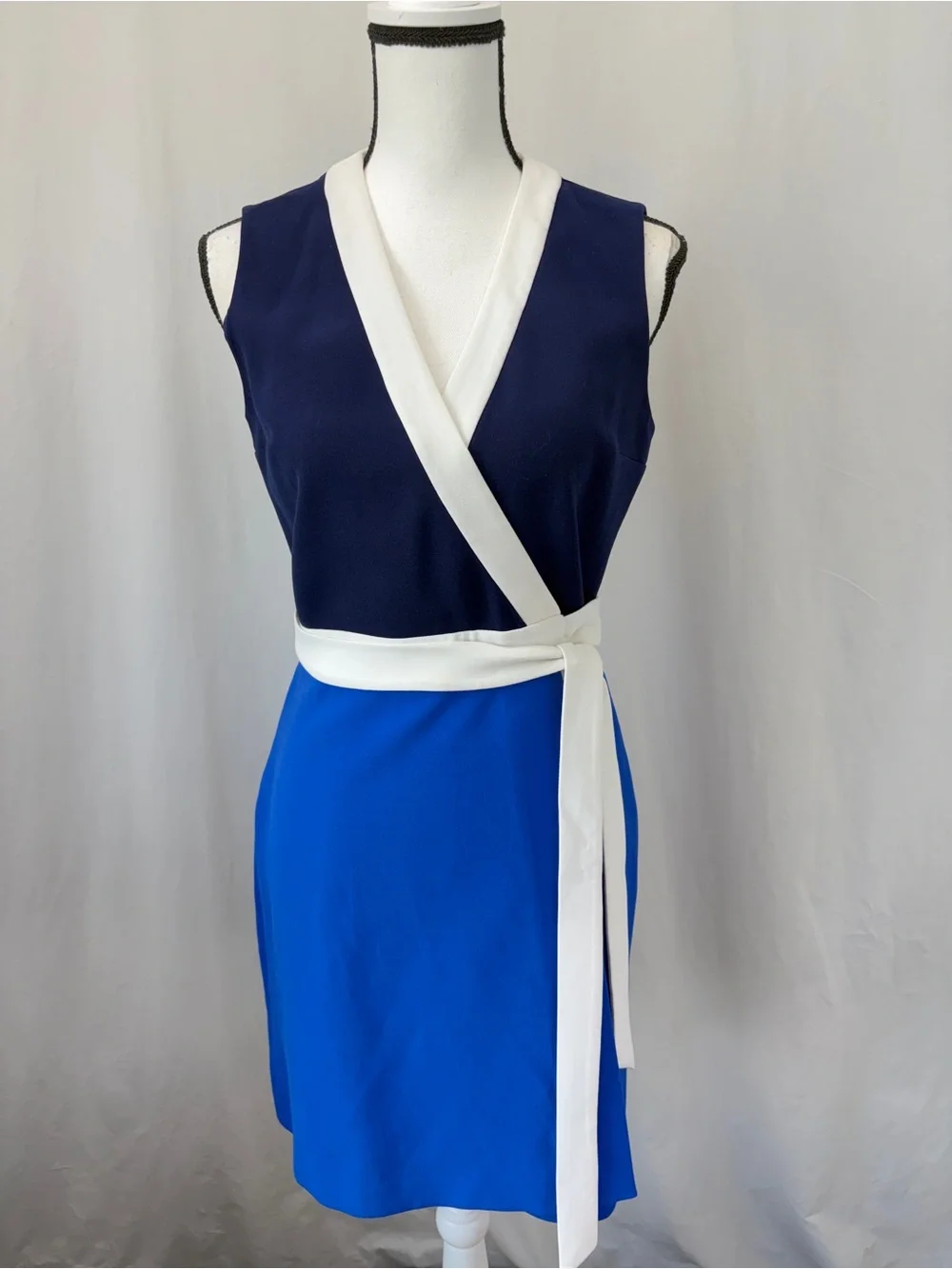 Diane Von Furstenberg DVF Gracie Wrap Dress Sz 6 Blue White V-neck Color Block - Picture 13 of 17